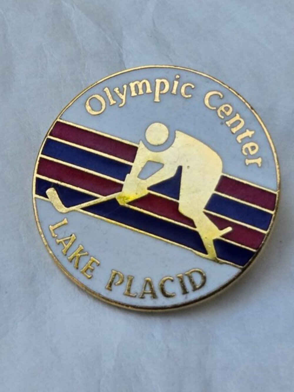 80's Lake Placid Olympic Center Lapel Pin USA Hockey Souvenir Pinback Button VTG